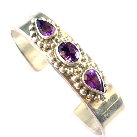 Vintage Jewelry - D Stuingston Navajo Amethyst Sterling Cuff Braclt